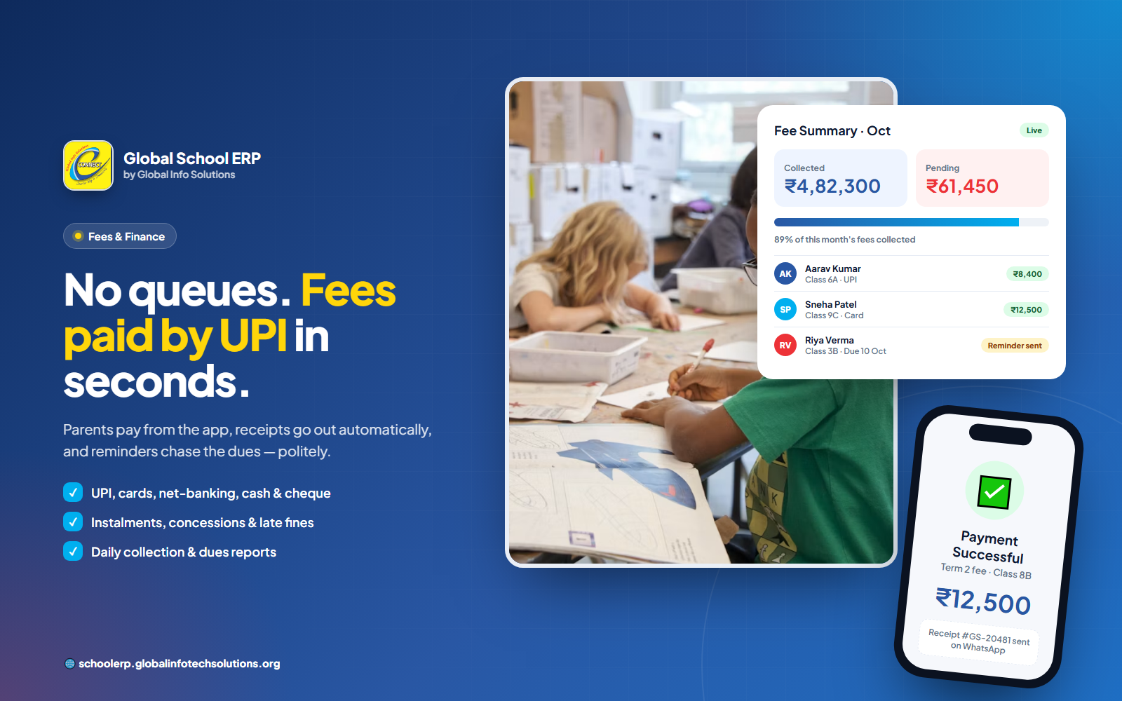 Fee collection by UPI in Global School ERP