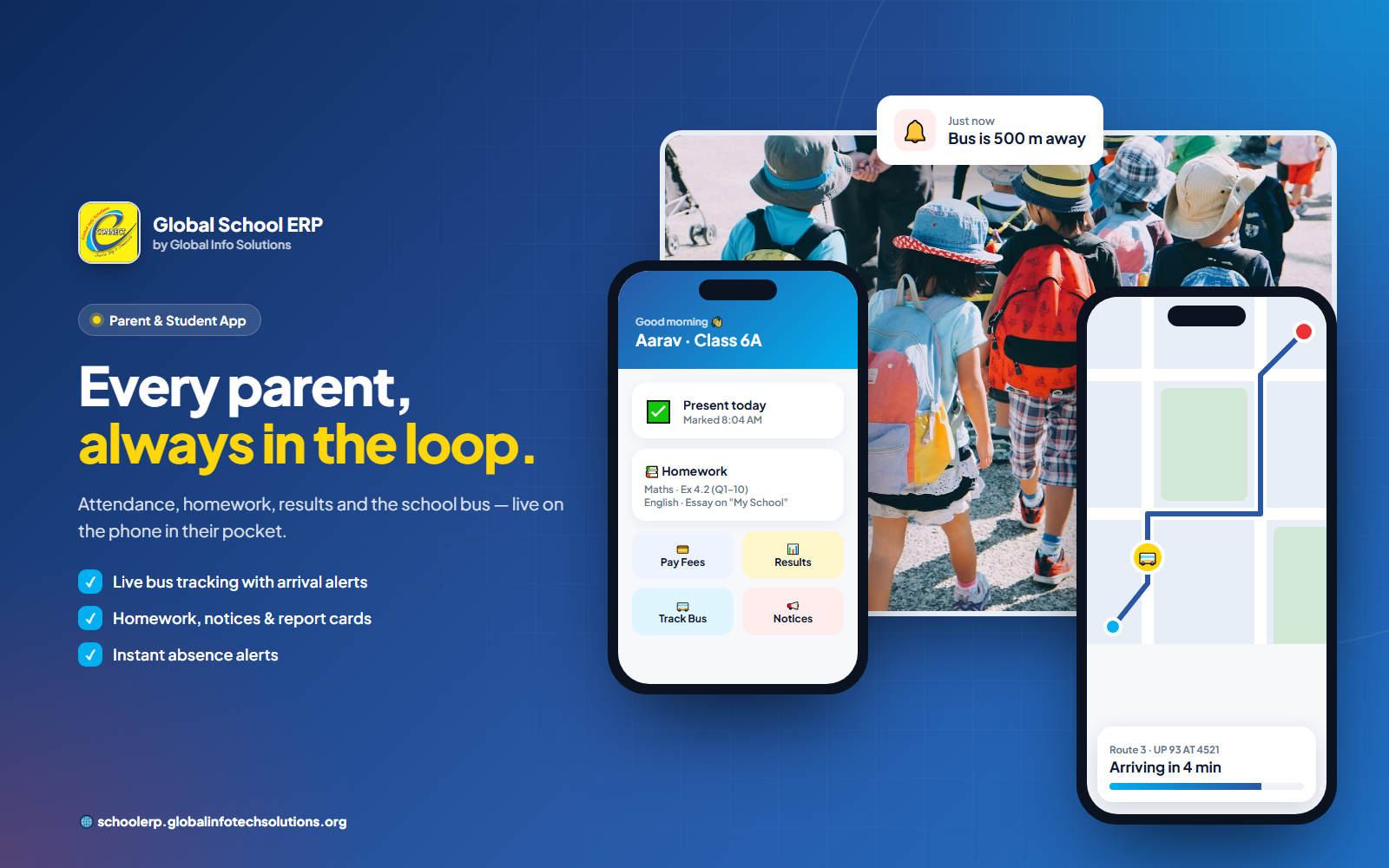 Parent app with live school bus tracking